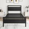 Bed Frame 90x200 Cm Made of Metal & Wood – Stable Single Bed with Slatted Frame & Storage, Guest Bed/Youth Bed