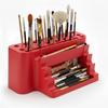 Paint brush organizer, red stand with tray, 26 places