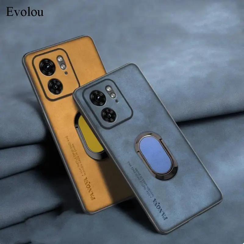 For Xiaomi 14T Pro Sheepskin Leather Magnetic Ring Stand Case For Mi 15 Ultra 13T Soft Silicon Lens Protection Shockproof Cover