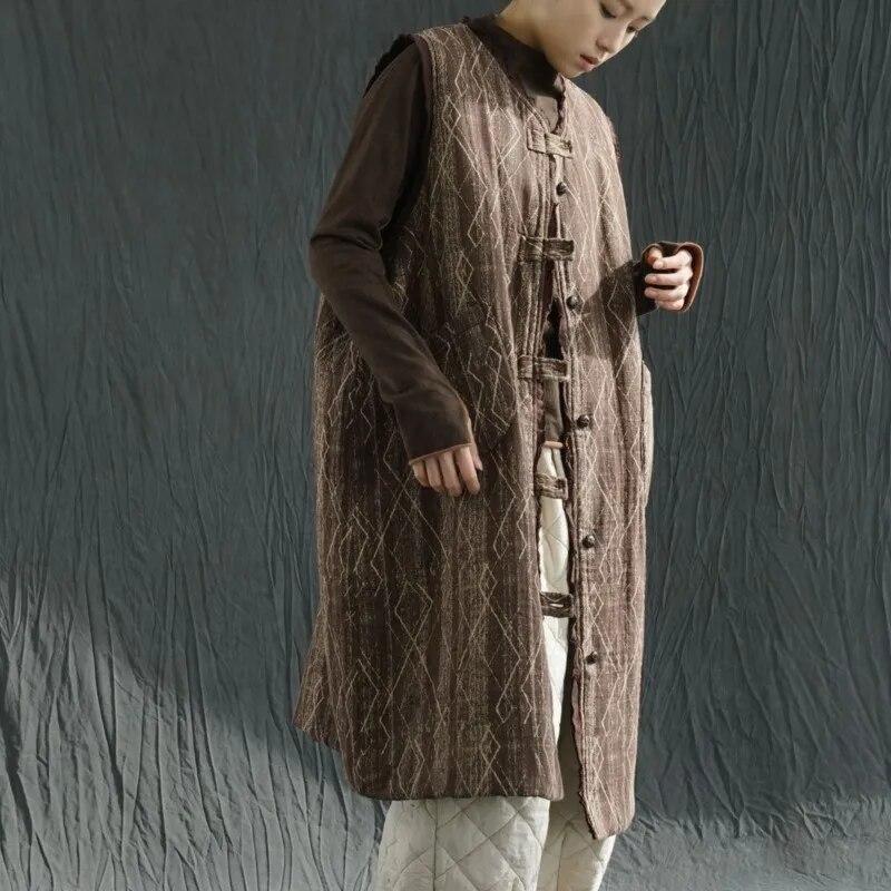 Johnature Women Chinese Style Plus Cotton Vests Coats V-Neck Print Floral Button Spring Loose Vintage Women Long Vests