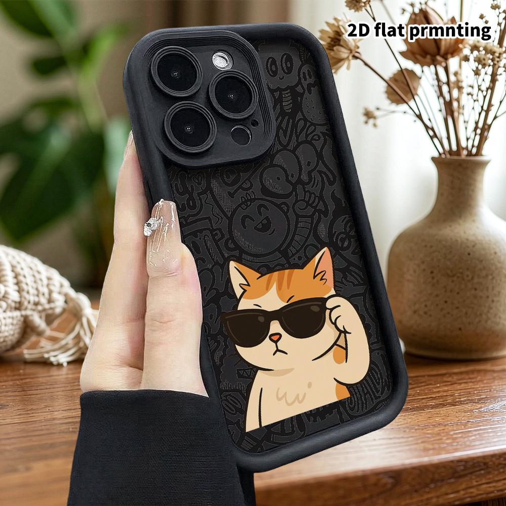 Phone Case: 2D flat design suitable for iPhone 18 17 16 15 14 13 Pro tiered protective case, orange and white cat, Christmas and Halloween gift
