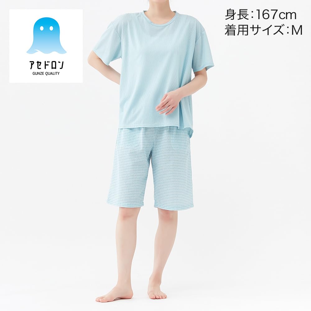 Gunze Acedron Short Sleeve Length Blue Women's 5/8 Pants, Moisture-Wicking, Quick-Drying, Loungewear, TG1085,
