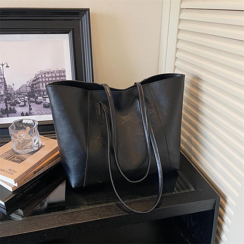 Vintage PU Tote Bag with Top Handle Large Capacity Everyday Fashion Shoulder Bag