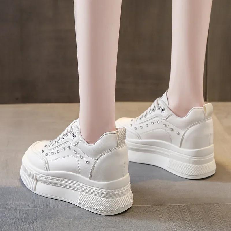 New Korean Version High Female Shoes Spring White Thick Bottom Casual Fashion Shoe Sneakers for Women Round Toe Size 40