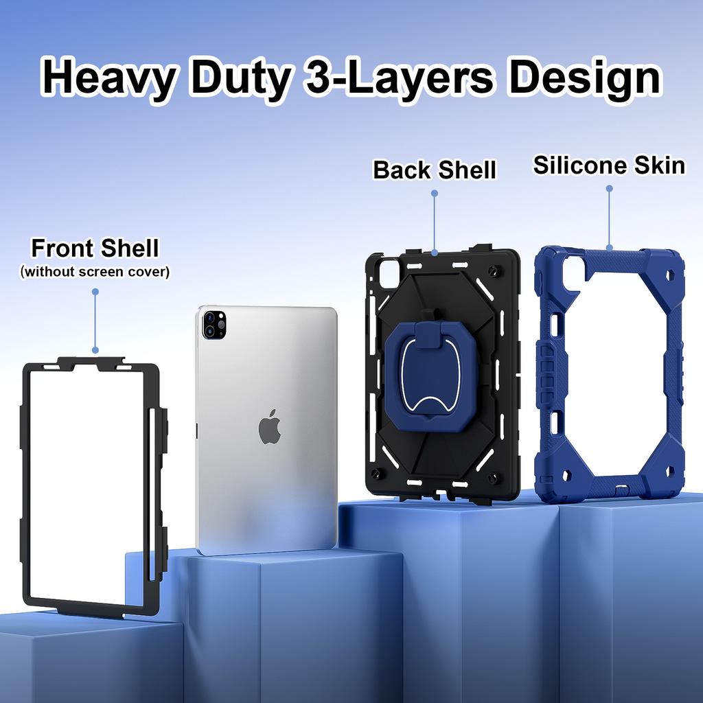 Heavy Duty Case for iPad Pro 11 4th 3th 2th 1th Air 5 4 10.9 Silicone + PC Shockproof Stand Tablet Cover with Shoulder Straps