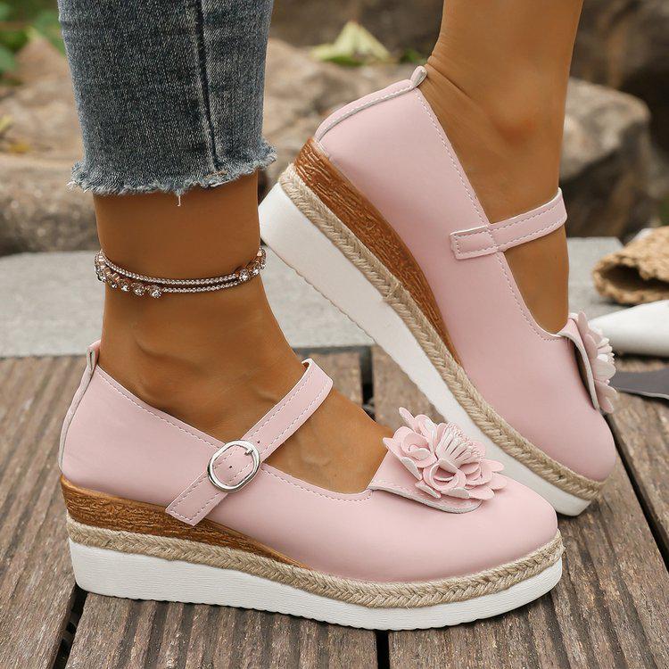 

2025 Spring/Autumn European & American Plus Size Wedge Heel Fashion Flower Shoes - Comfortable Shallow Mouth Design 42