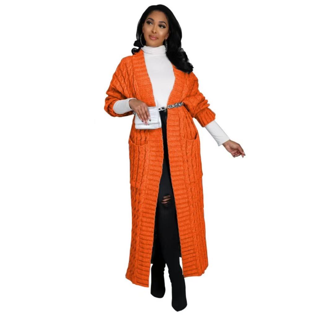 2025 New Women's Fashion Long Sleeve Pocket Cardigan – Autumn/Winter Pure Color Sweater