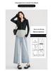 Maternity Fleece Support Jeans: Autumn/Winter Loose Straight-Leg 9-Point Slimming Pants for Pregnant Women
