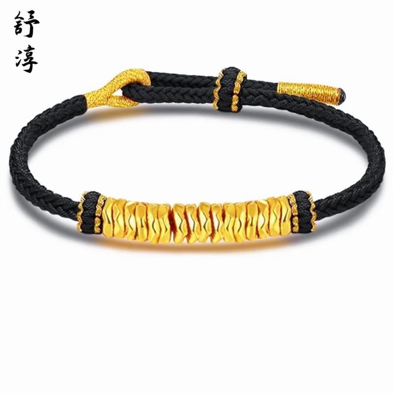 Copper Plated Lucky Coin Knot Bracelet Women Red Black Cord Adjustable Handmade Chinese Style Fortune Charm Bangle