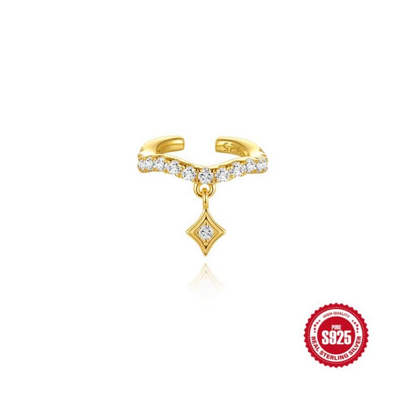 Gold-Tone C-Shaped Ear Cuff With Rhinestone Horse Eye Tassel No-Piercing Bone Clip Women