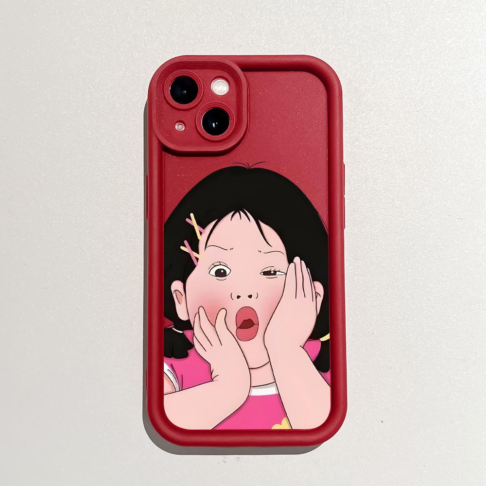 For iPhone 16 15 14 13 12 11 Pro Max XS Max XR X SE 8 7 Cartoon Beautiful Pink Clothing Girl Pattern Soft Silicone Full Lens Protect Phone Case