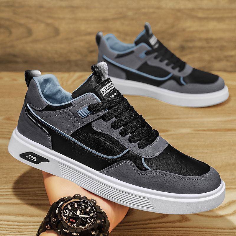 Fashion Men's new casual sports shoes leather spring and autumn lace-up white men's shoes vulcanized walking men's shoes