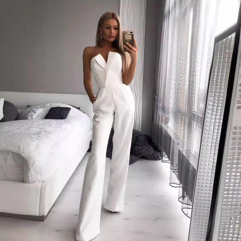 European and American Fashion Temperament Slim fit Slimming Sleeveless Jumpsuit Solid V-neck Wrap-around Sexy Jumpsuit Dress Women