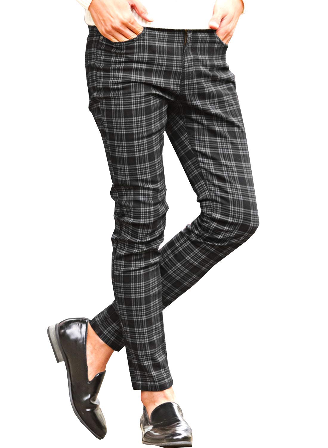 

LUX STYLE Men s Skinny Pants, Check Stripe, Slim Fit, XL, pm-8011