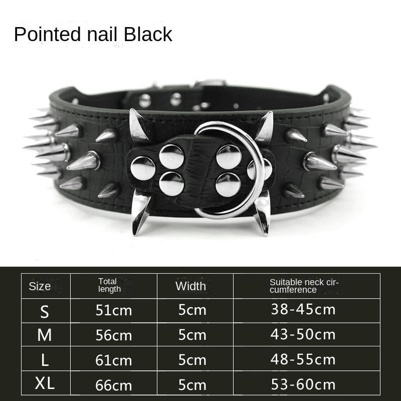 Wide Luxurious Leather Dog Collar Sharp Spike Studded Dog Collars for Rottweiler Pitbull Large X-Large Training Dogs