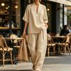Summer 2 Piece Lounge Sets for Women V Neck Half Sleeve Top And Wide Leg Pants Set Casual Travel Vacation Outfits