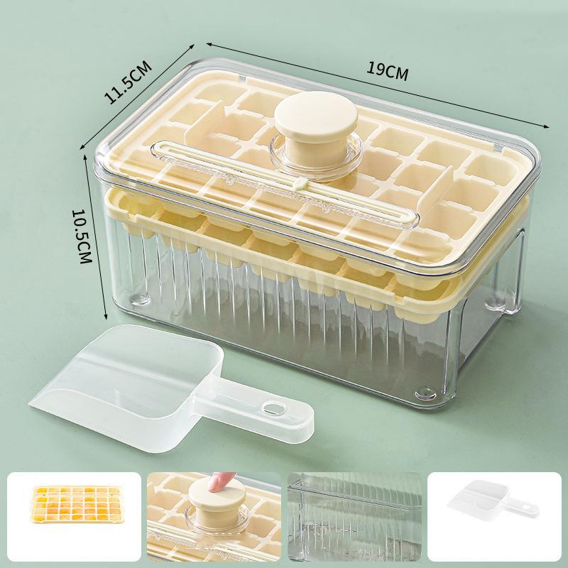 

Мини-лоток для кубиков льда с крышкой и контейнером, 2 упаковки небольших лотков для льда для морозильной камеры с коробкой для контейнера для льда, форма для кубиков льда на 56 шт. с совком для льда Beige Double Layer