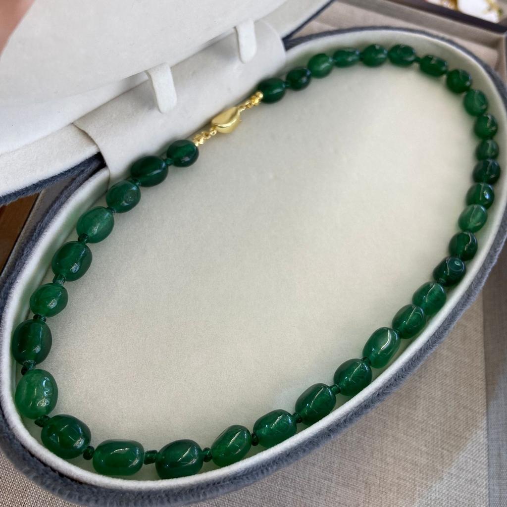 Retro Light Luxury High Sense Green Agate Stone Beaded Necklace Femininity Chinese Style Guochao Ethnic Style Cheongsam Collarbone Chain