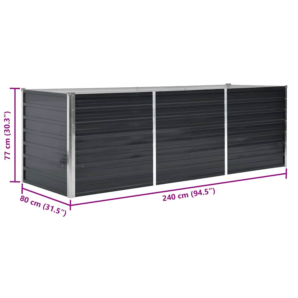 Garden Raised Bed Anthracite Grey 240 X 80 X 77 Cm Galvanized Steel