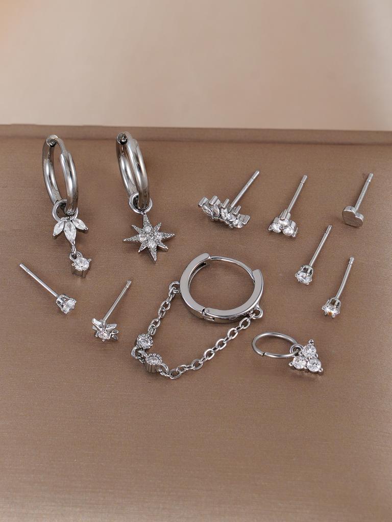 11PCS Elegant Charm Star Chain Pendants Decorative Earrings, Suitable for Women's Party, Banquet Gifts, Exquisite Jewelry