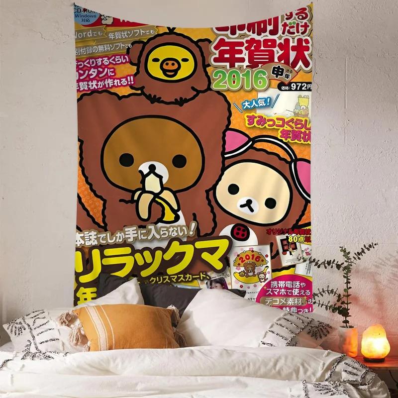 VIKAMA Lazy Bear Tapestry BohemianStyle Pattern with Adorable Cartoon Bear JapaneseStyle Cute Wall Decor Bedroom Home Decor
