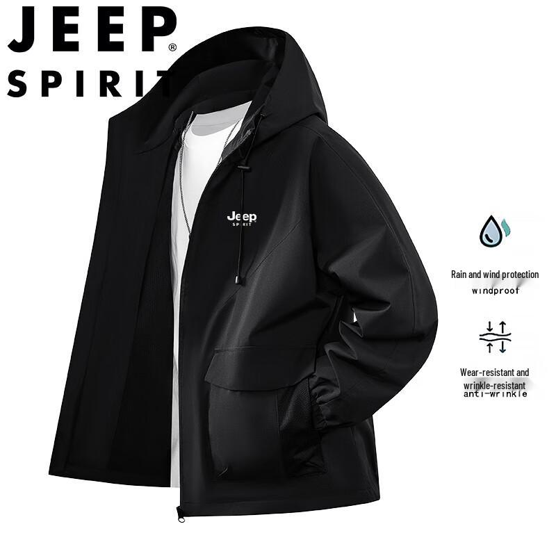 Мужская повседневная куртка-ветровка с капюшоном JEEP SPIRIT M чёрный