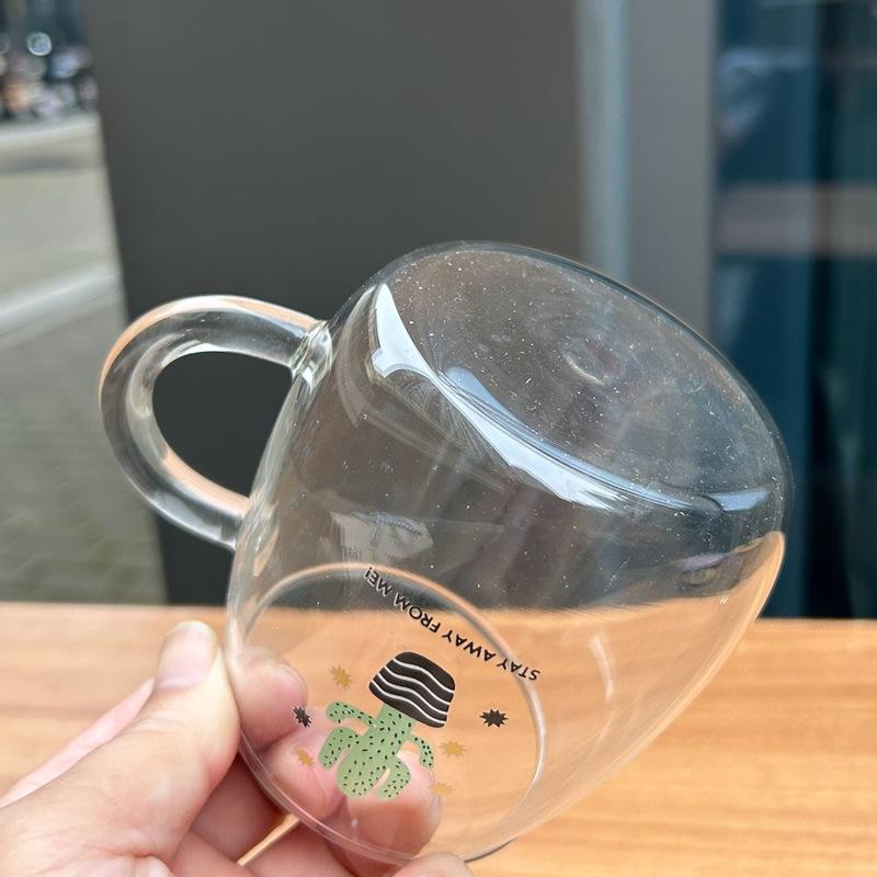 Hitzebeständige Glas-Milchtasse mit Griff Mikrowellenheizung Frühstückstasse mit Deckel Löffel für Haushalt Damen Flacher Boden Wasserbecher