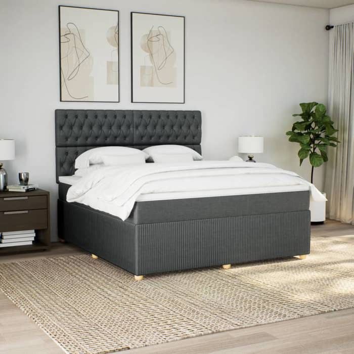 VidaXL Sommier à lattes de lit avec matelas Gris foncé 180x200cm Tissu 3292143