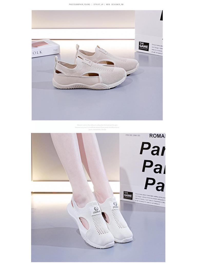 2025 Sommer Mädchen Koreanischer Stil Flyknit Aushöhlen Lässige Weiße Schuhe K1506