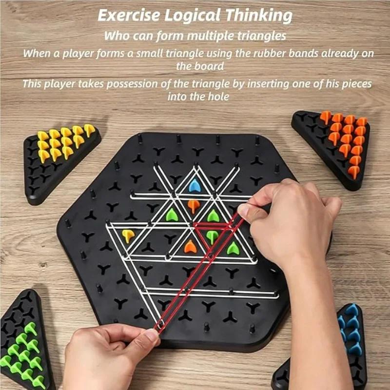 1-8Sets Geometry Chain Chess Puzzle Triangle Chess Desktop Game Rubber Band Training Family Interaction Exercise Thinking Toys