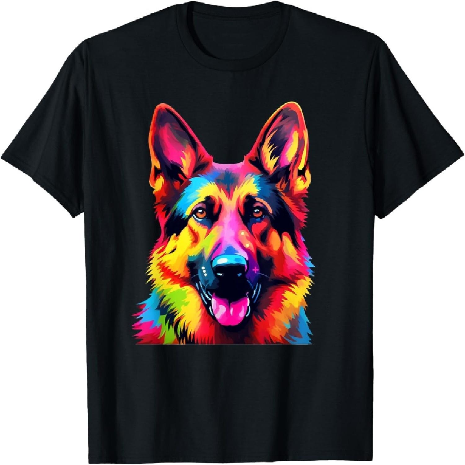Colorful Pop Art German Shepherd Lover Portrait T-Shirt S
