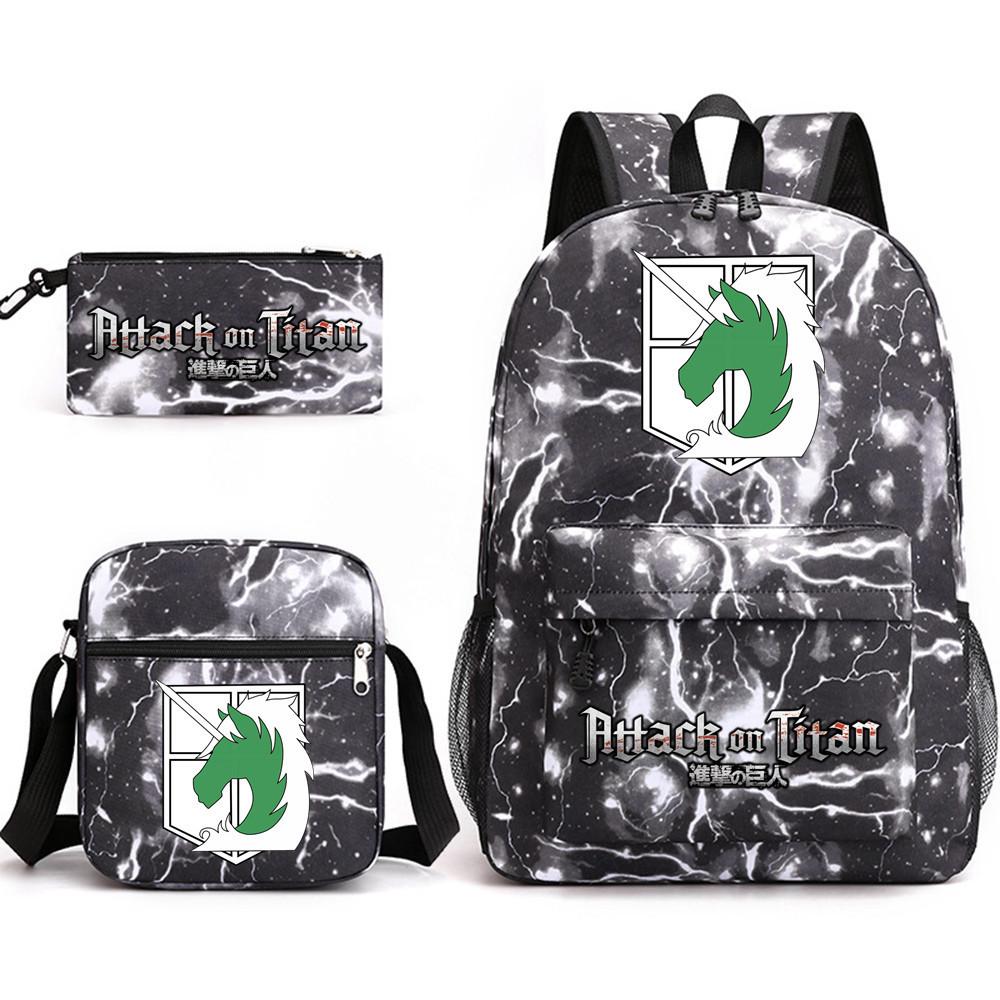 Attack Giant Attackontitan School Bag Three-Piece Printed Backpack Student Computer Canvas Bag