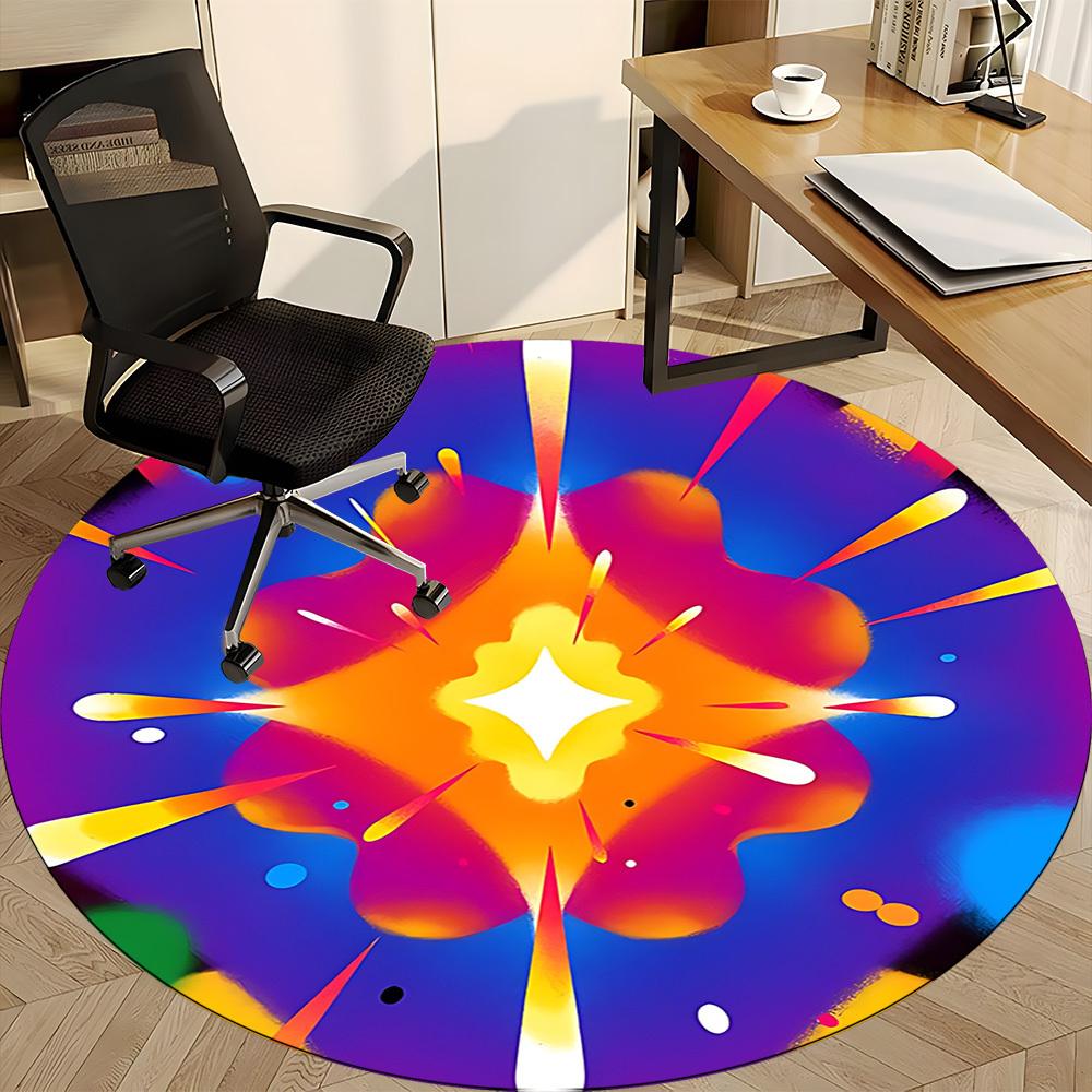 1PC Abstract Colorful Design Office Round Rug, Non slip, Soft and Durable Office Rug for Interior Decoration, Perfect for Office