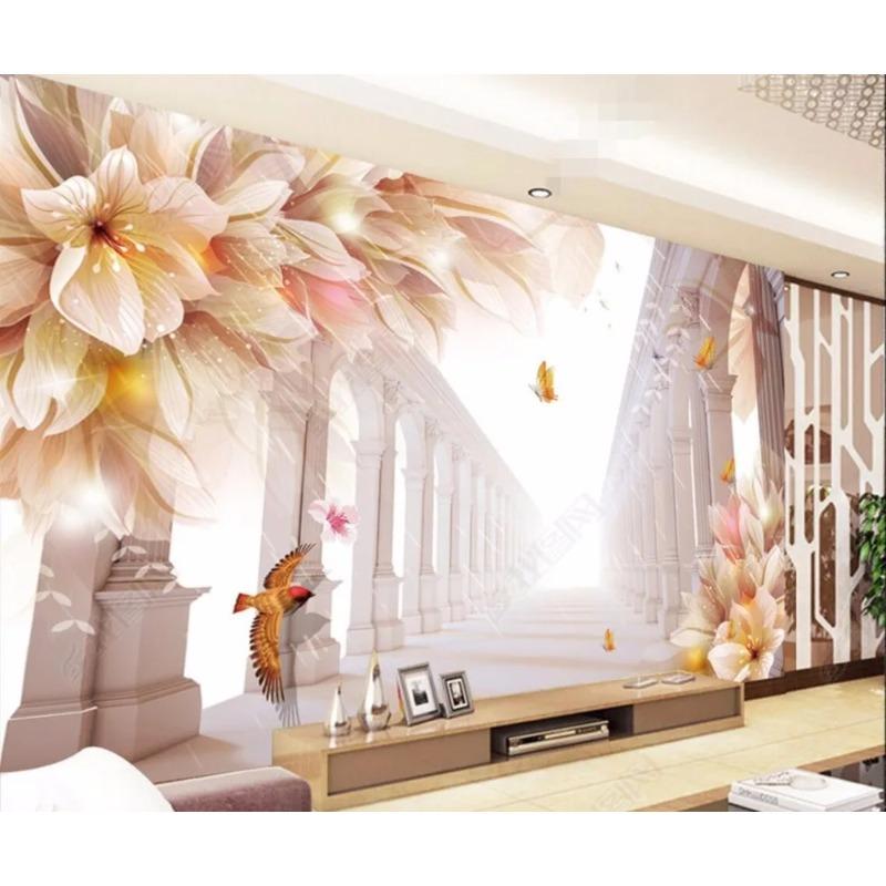 Large Wallpaper Dream Lily Butterfly Wallpaper Roman Column 3d Wall Mural Living Room Bedroom Background Wallpaper