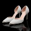 Fashion Luxury Handmade Full Pearls Rhinestones Wedding Women Pumps Elegant Pointed toe Bridal Thin High heels Fashion Party Prom Shoes