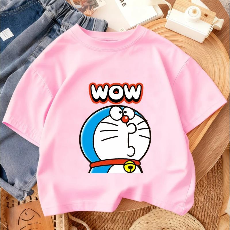 2026 Casual Round Neck Boys and Girls Summer T-Shirt Doraemon Fashion Cartoon Design