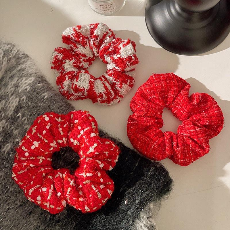 Festive Chinese Red Woolen Hair Tie - New Year and Christmas Accessories for Women