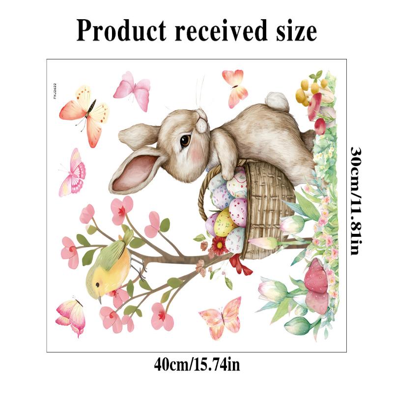 1 Sheet Cute Rabbit Colorful Egg Stickers Easter Electrostatic Patch Glass Window Decals Children'S Room Decoration