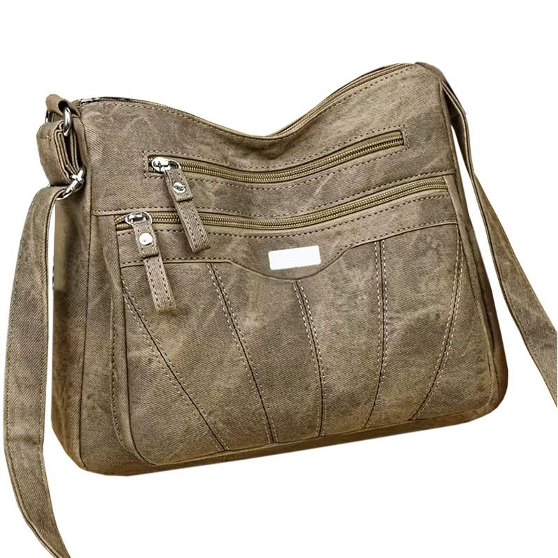 Versatile Distressed Crossbody Purse - Multi-Pocket Washed Leather Bag, Casual Handbag for Daily Commute & Outings