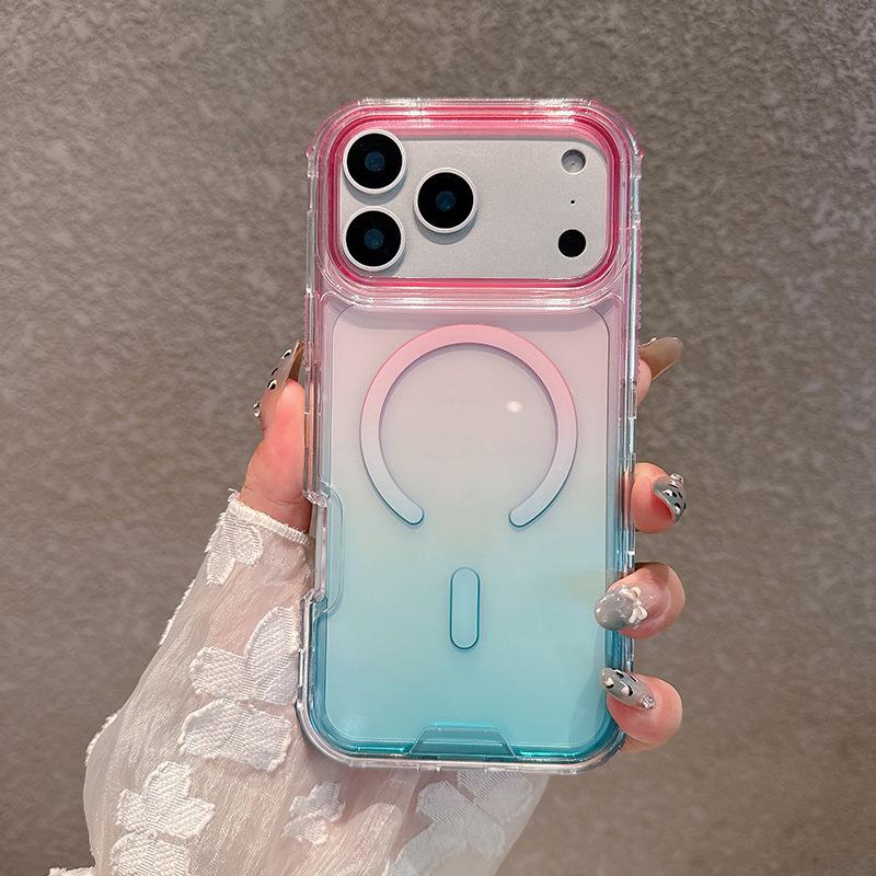 

For IP17PROMAX Two-color Gradient Magnetic Phone Case, Anti-fall Three-in-one for Apple Phone Case with Lanyard For iPhone 17 Pro max