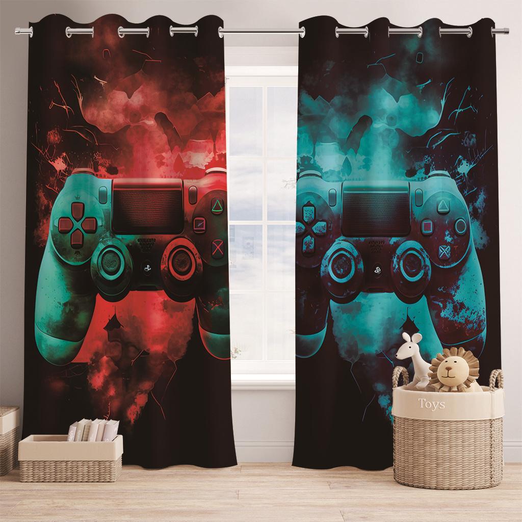

Boys Game Controller Curtains Cool Blue Yellow for Kids Room Bedroom Living Room Window Decor 100W130H(CM)40x51in&Hook
