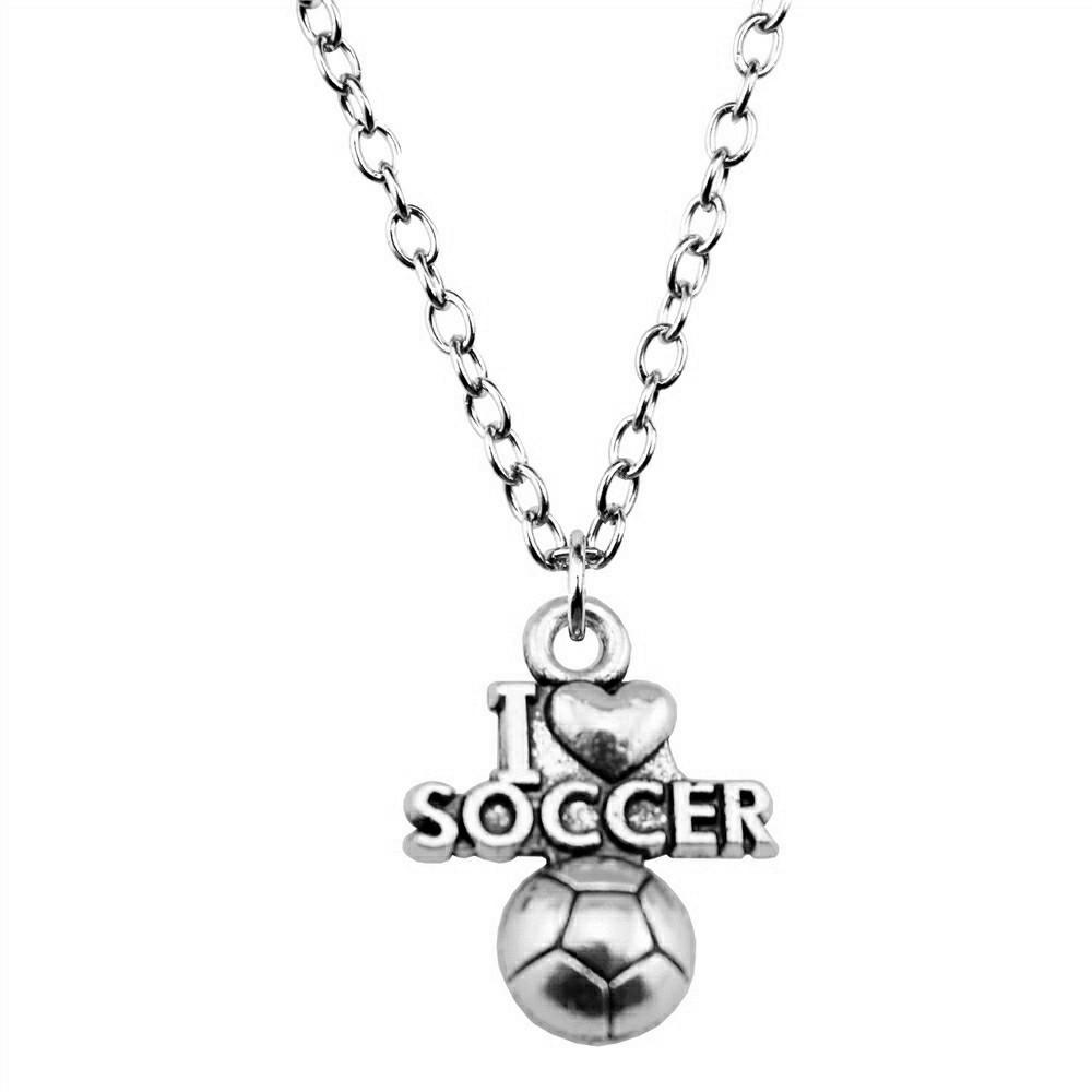I Love Football Charm Necklace Heart Sports Fan Pendant For Soccer Lovers Casual Jewelry 43cm Chain