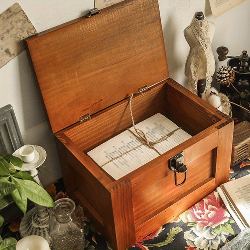 1 cutie de depozitare vintage din lemn de mare capacitate, cu lacăt și cheie, dulap multifuncțional pentru suveniruri și comori, artă, hobby-uri, meșteșuguri, accesorii.