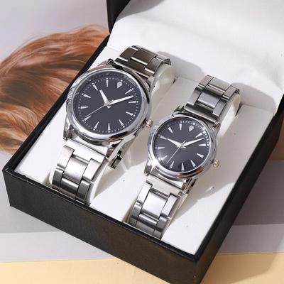 2 Montres Couple Montre Homme Business Montre Mode Bracelet Acier Inoxydable Analogique Montre Quartz Femme(Sans boîte)