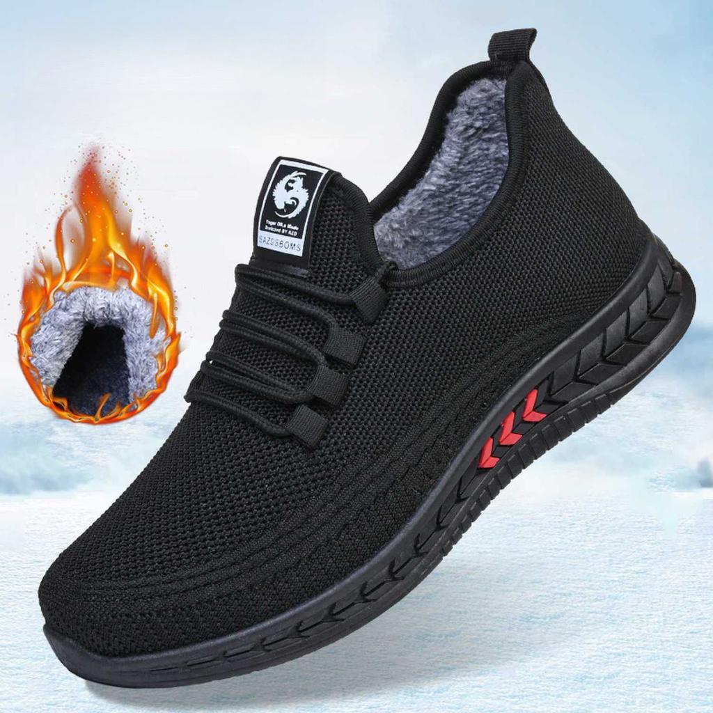 Winter Plush Thick Men's Shoes with Anti Slip Soft Sole Dad's Casual Sports Cotton Shoes