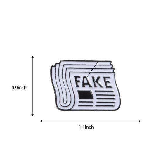 Cartoon Newspaper English Letter Fake Enamel Badge Brooch Pin Clothes Jewelry