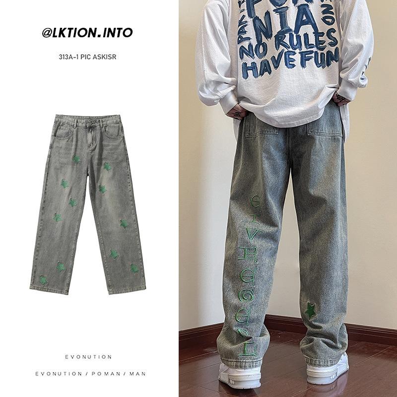 Джинсы мужские JYL Американский винтаж Глиняное окрашивание Весна Хип-хоп Модные Узкие Прямые Деним XL спаржевый