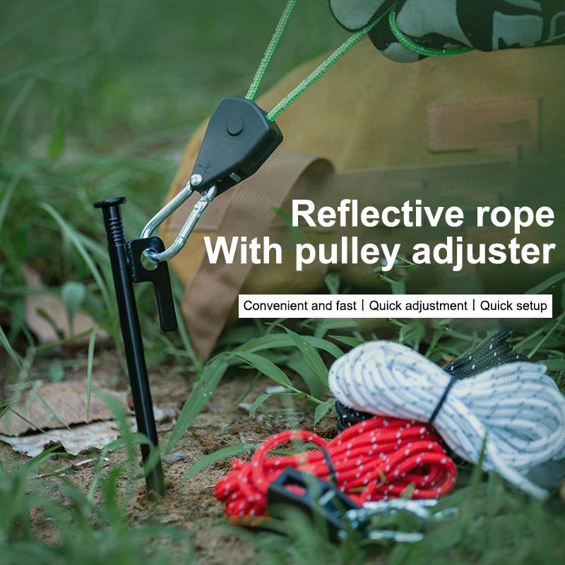1PC 4M Reflective Outdoor Tent Rope with Ratchet Pulley for Camping, Awning, Wind Rope