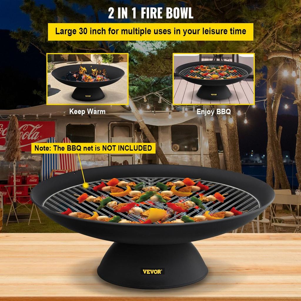 Feuerschale, 30 Zoll tiefe runde Gusseisen-Feuerschale, Holzfeuer für Außenbereiche, Hinterhöfe & Camping, mit einem stabilen Schalendesign als Basis und