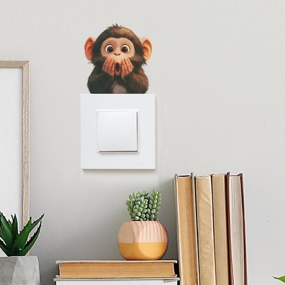 Surprised Cartoon Monkey Switch Sticker Cute Playful Wall Decal for Kids Bedroom Playroom Nursery Self-Adhesive Easy Install
